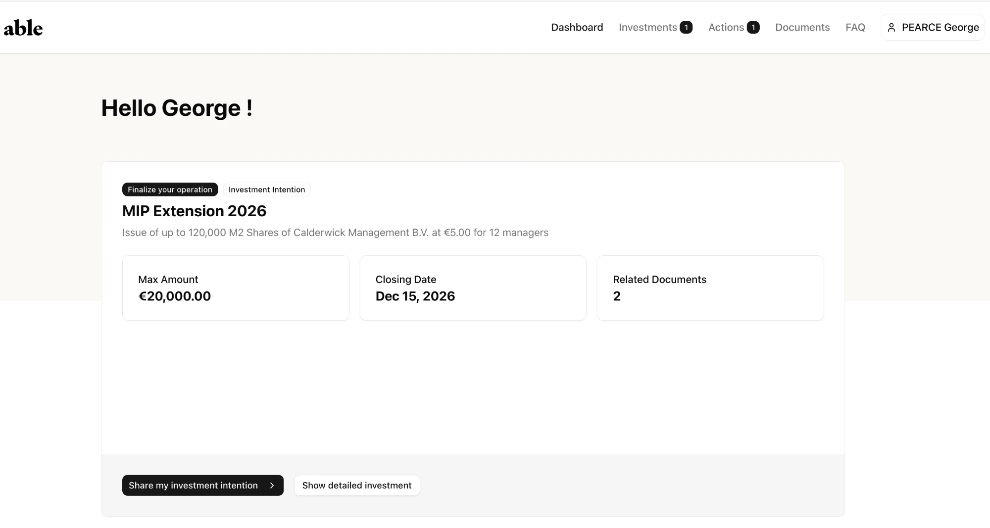 The shareholder portal in Able